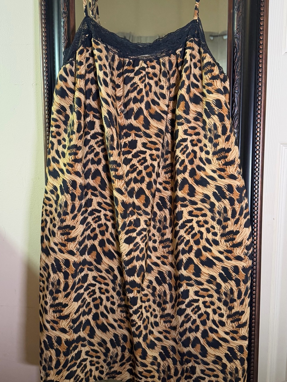 Forever 21 Black and Tan Leopard Slip Dress with Lace